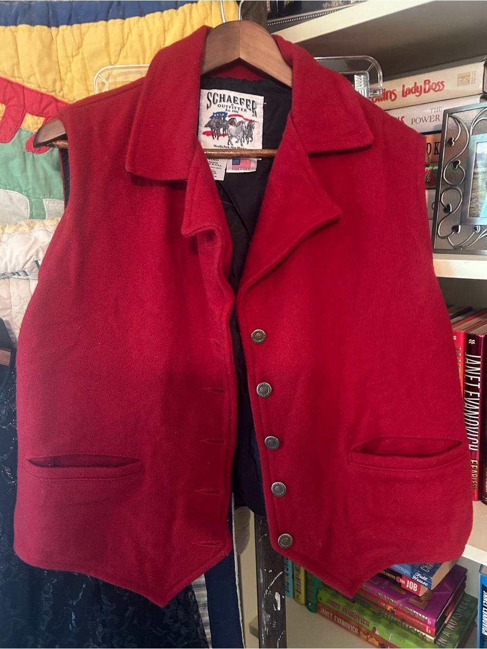 Schaefer Red Wool Vest - womens Classic Button Front